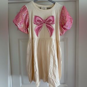 Fantastic Fawn Cream and Pink Mini Dress